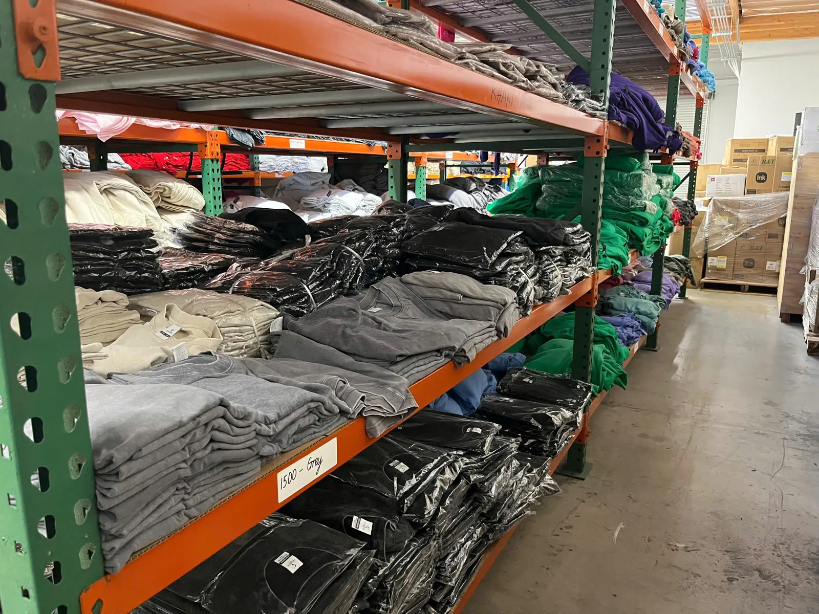 Organised garment inventory at the Onos warehouse